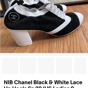 CHANEL Black and White Lace-Up Shoes